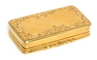 A French 18 Karat Gold Snuff Box, Possibly Louis Tassin, Paris, the lid worked with foliate volute and floral elements and centered by