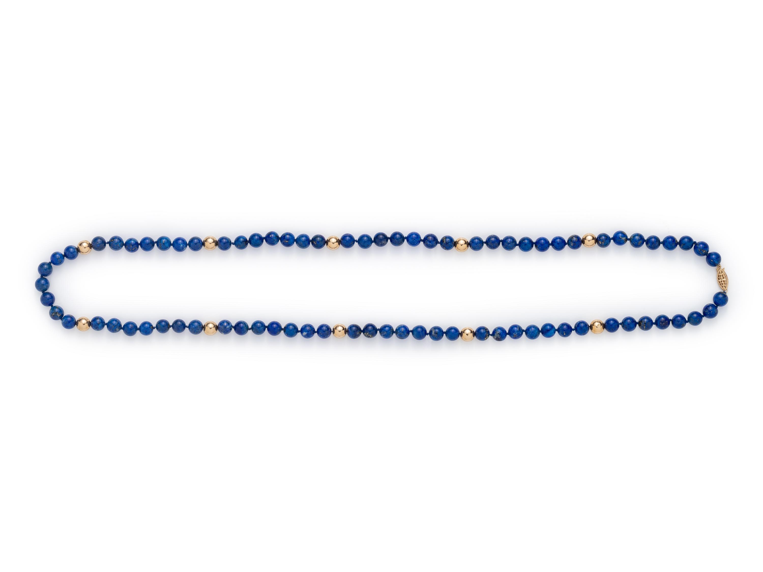 SOLD: LAPIS LAZULI AND YELLOW GOLD BEAD NECKLACE