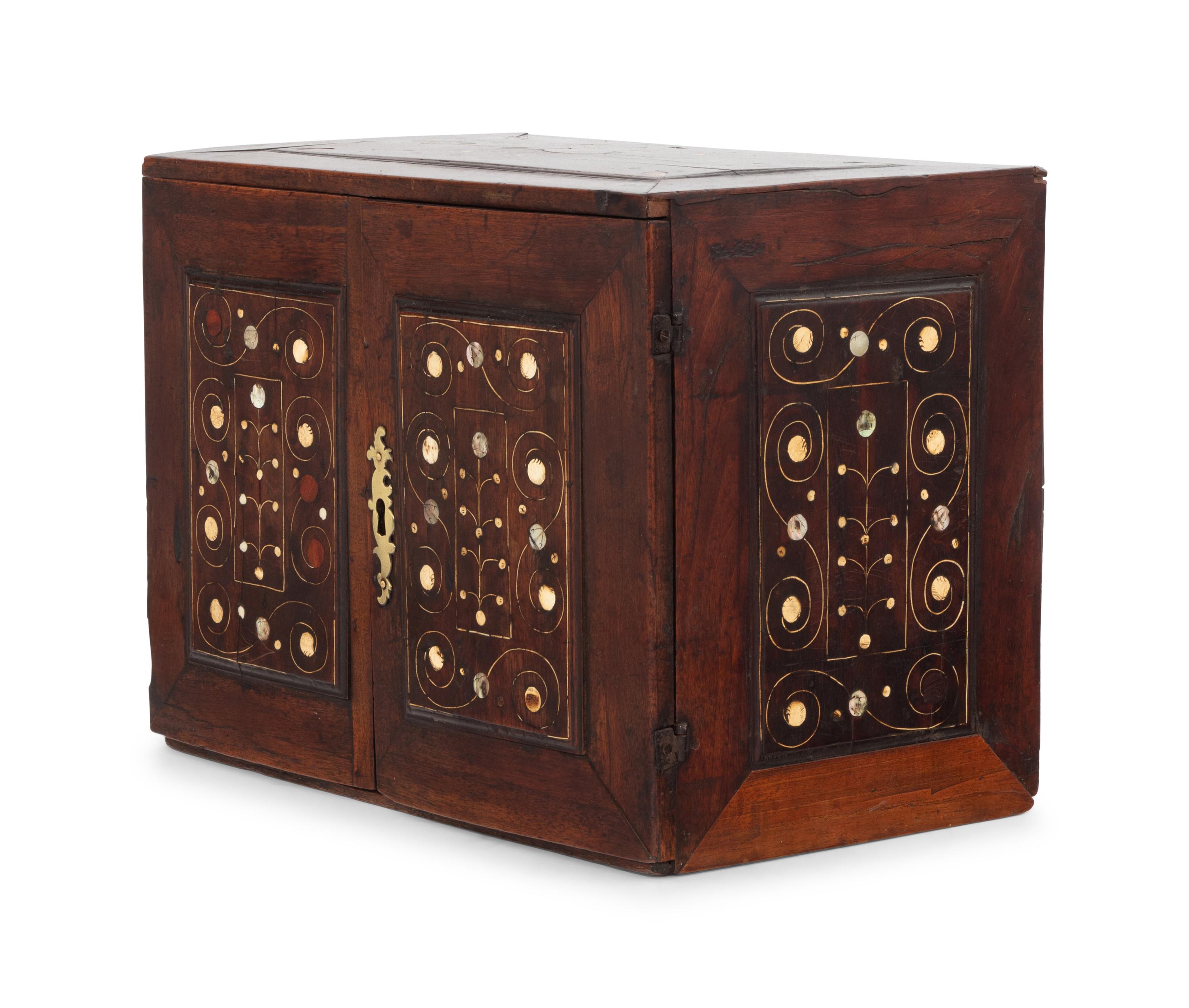 An English Bone and Mother-of-Pearl Inlaid Walnut Table Cabinet