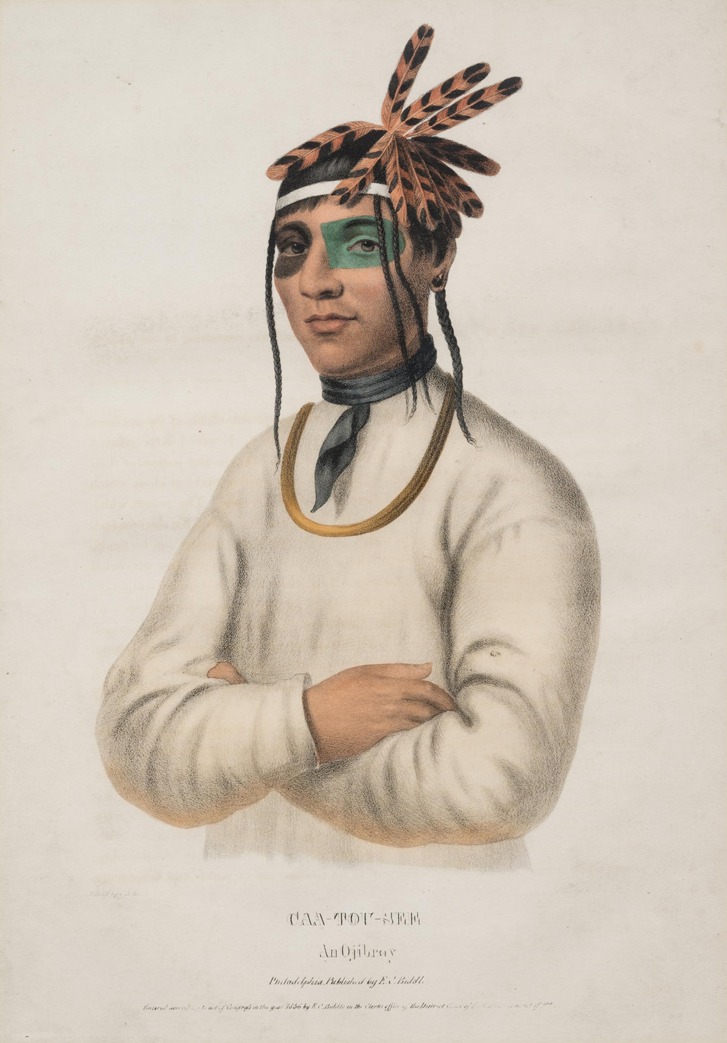 Three Hand-Colored Lithographs by George Catlin (American, 1796-1872) and a Lithograph Published by McKenney and Hall