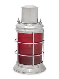 A Polished Steel and Colored Glass Lantern-Form Cocktail Shaker