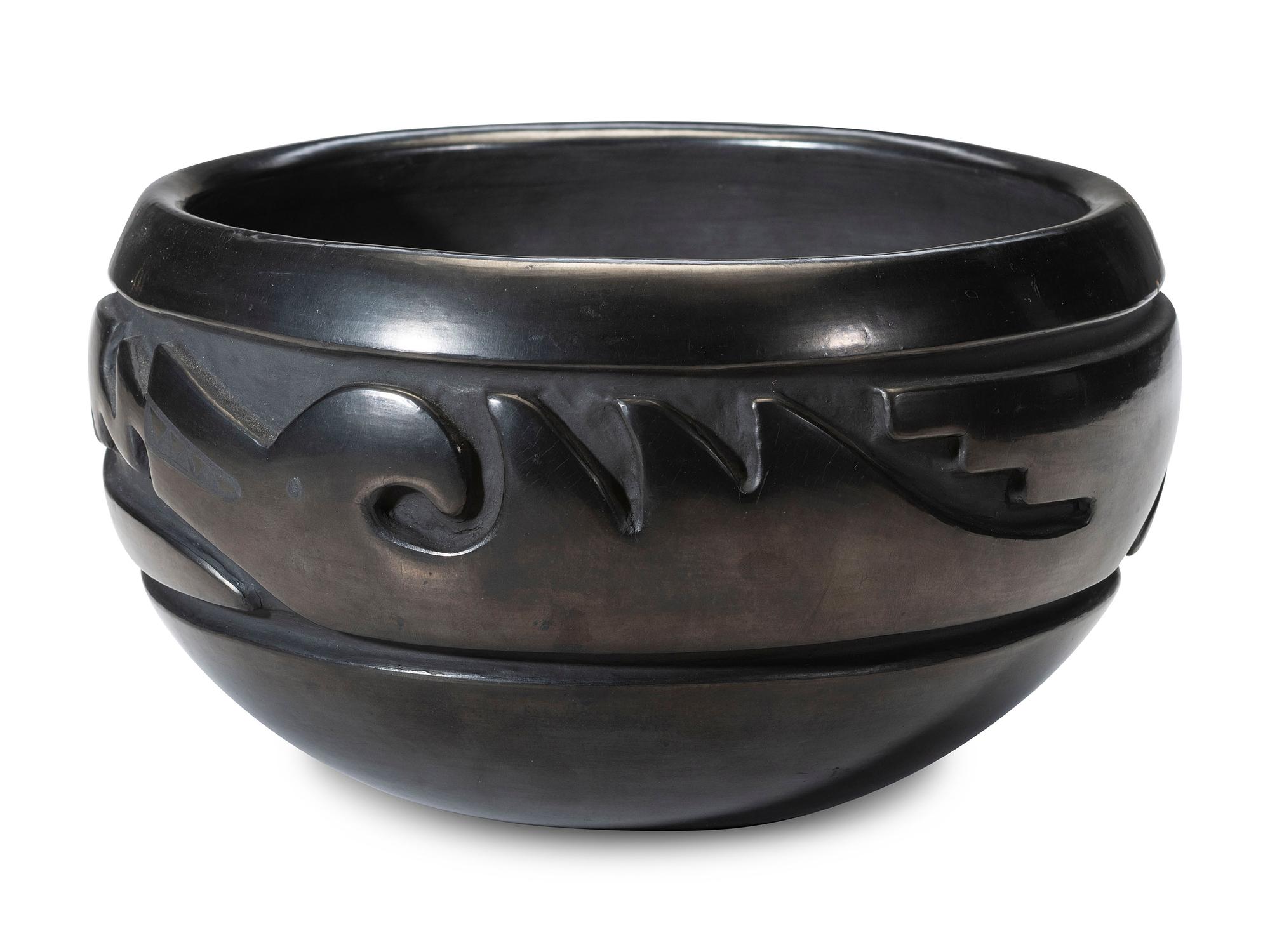 Carved Blackware Pottery Bowl