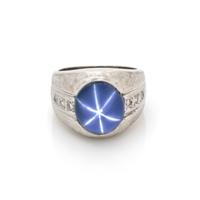 SYNTHETIC STAR SAPPHIRE AND DIAMOND RING