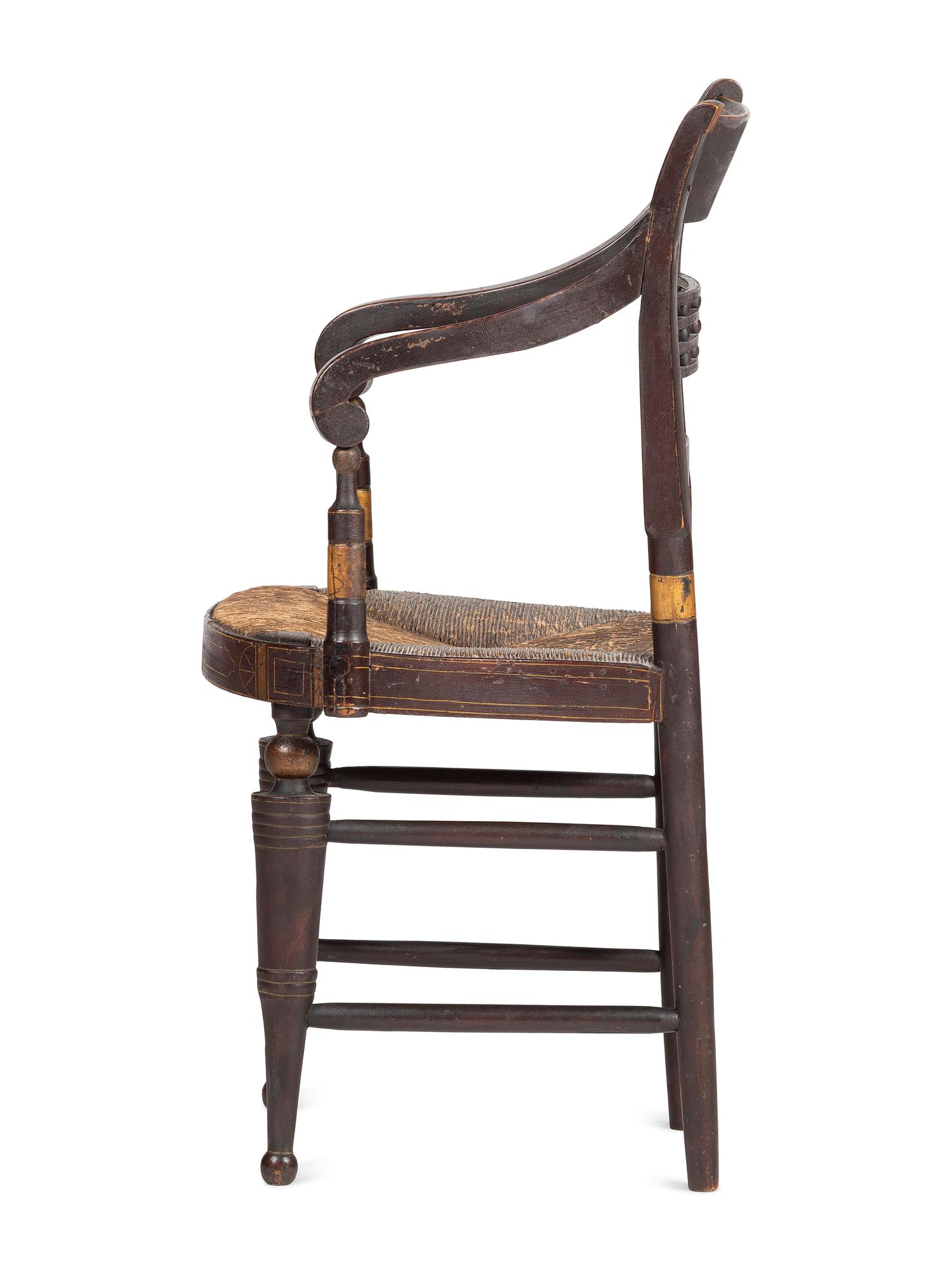 A Classical Paint-Decorated Fancy Child's Hitchcock Rush-Seat Armchair