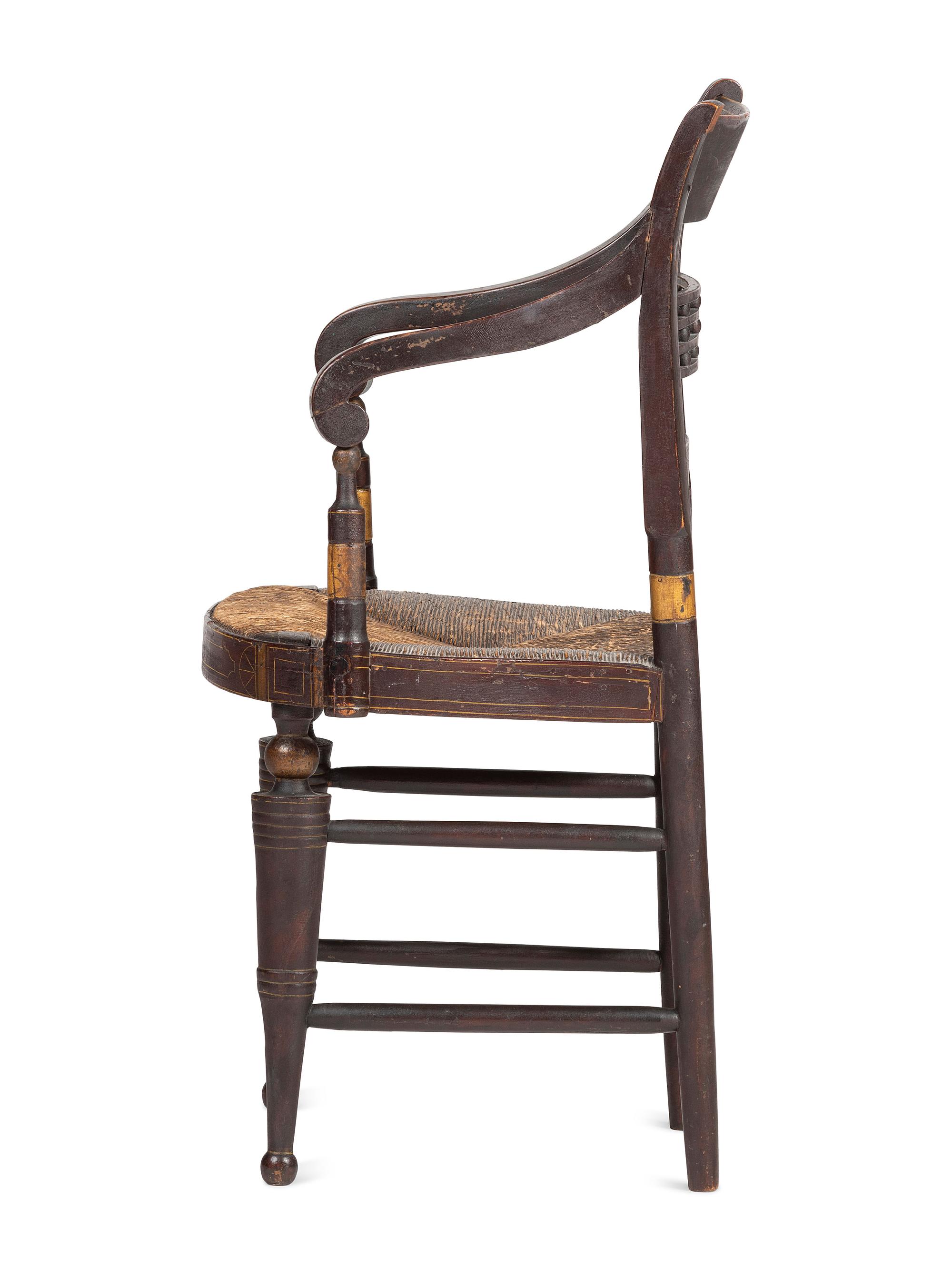 A Classical Paint-Decorated Fancy Child's Hitchcock Rush-Seat Armchair