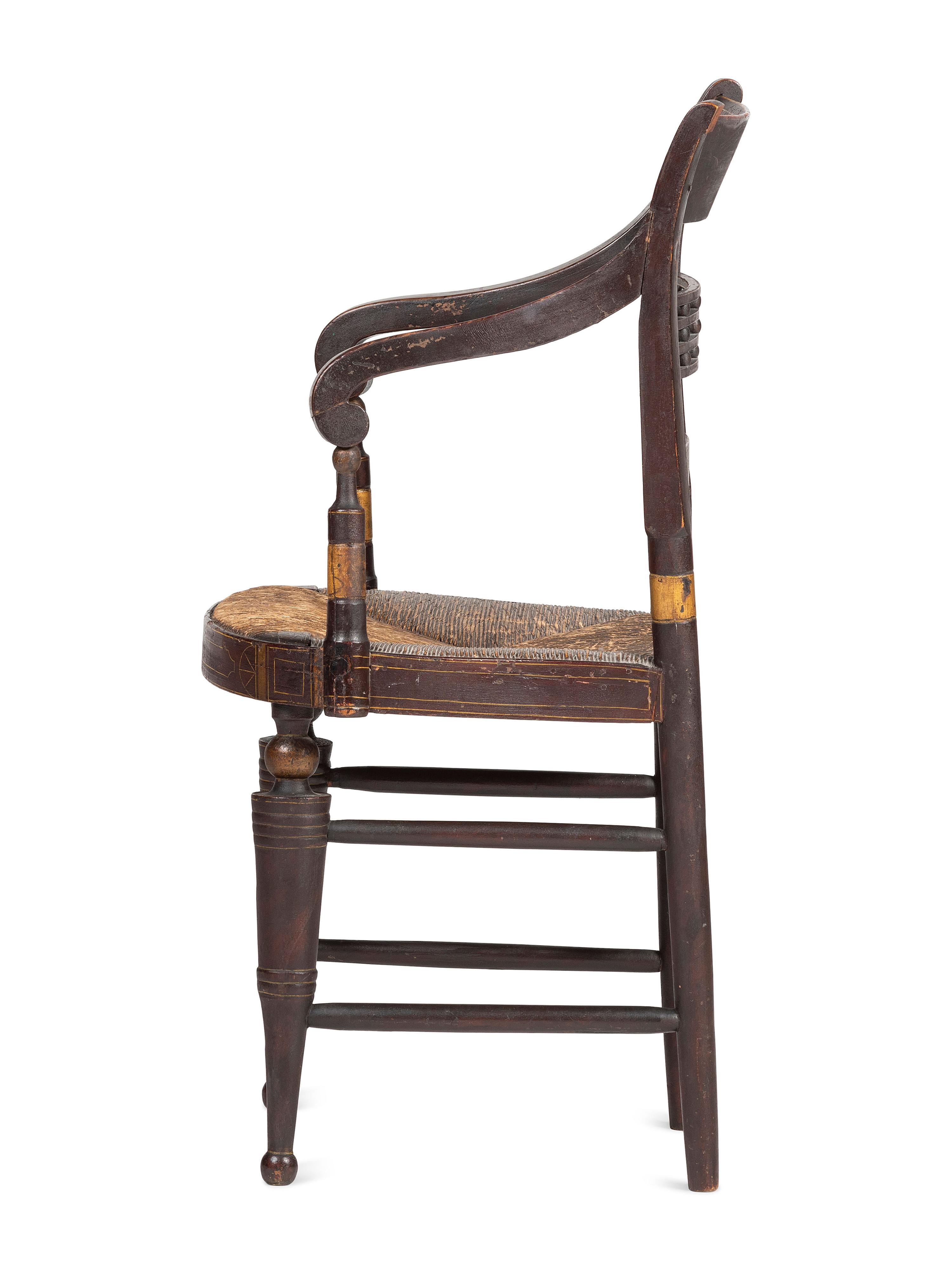 A Classical Paint-Decorated Fancy Child's Hitchcock Rush-Seat Armchair