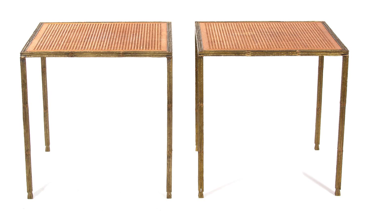 A Pair of Contemporary Gilt Bronze Side Tables Height 25 1/4 x squared diameter 24 1/2 inches. — LOUIS CANE, PARIS, 20TH CENTURY