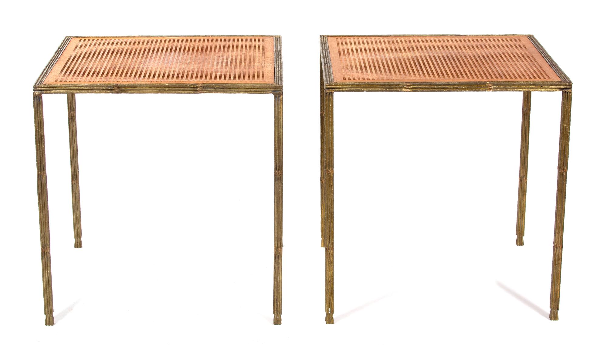 A Pair of Contemporary Gilt Bronze Side Tables Height 25 1/4 x squared diameter 24 1/2 inches. — LOUIS CANE, PARIS, 20TH CENTURY