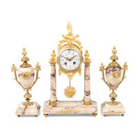 A French Gilt Bronze Mounted Marble Clock Garniture