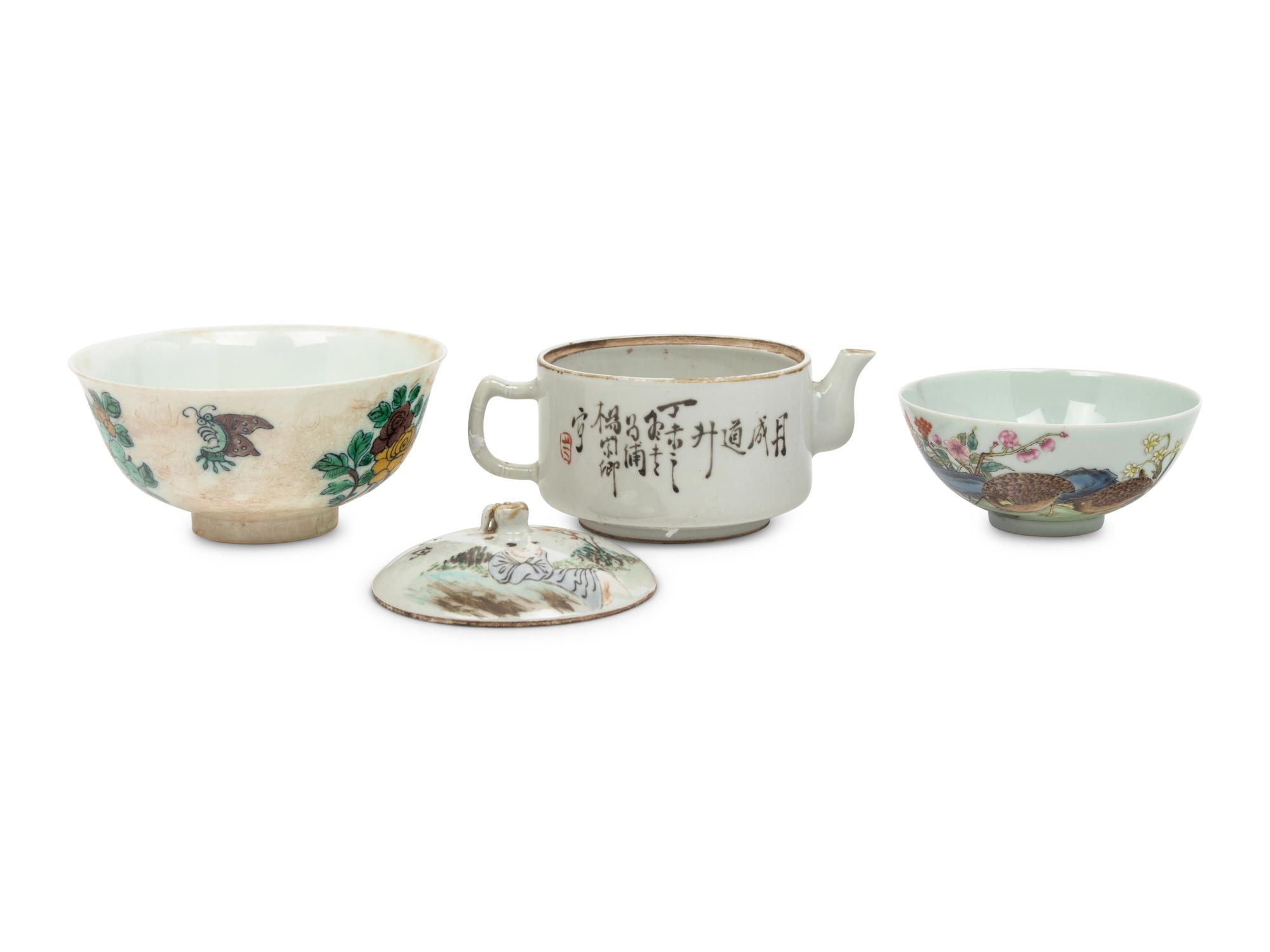 Three Chinese Famille Rose and Famille Verte Porcelain Wares