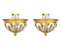 A Pair of Gilt Metal and Cut Glass Ceiling Fixtures — 20th Century