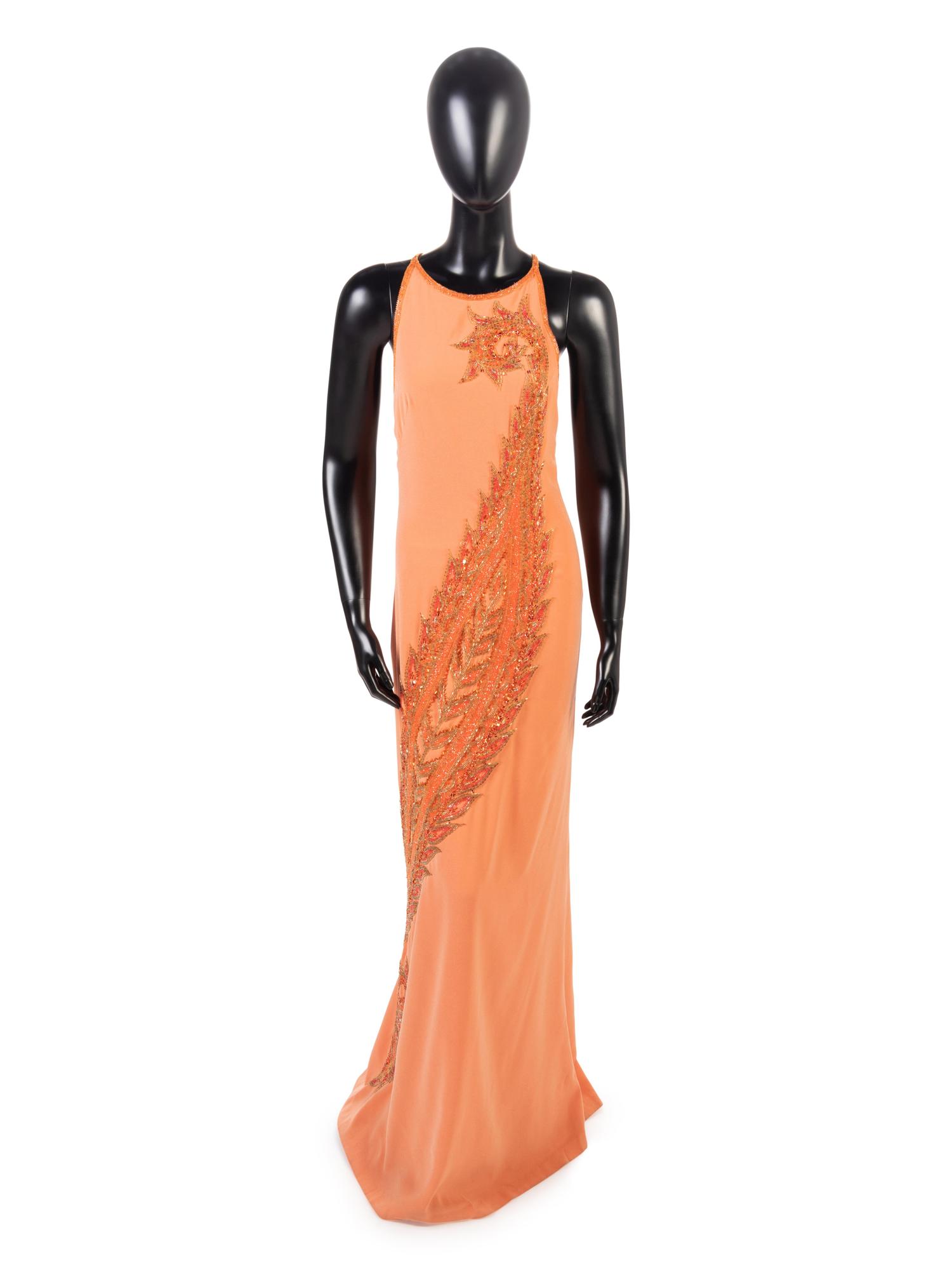 Bob Mackie Orange Beaded Dress with Headpiece