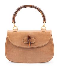 Gucci Brown Lizard Handbag with Bamboo Handle