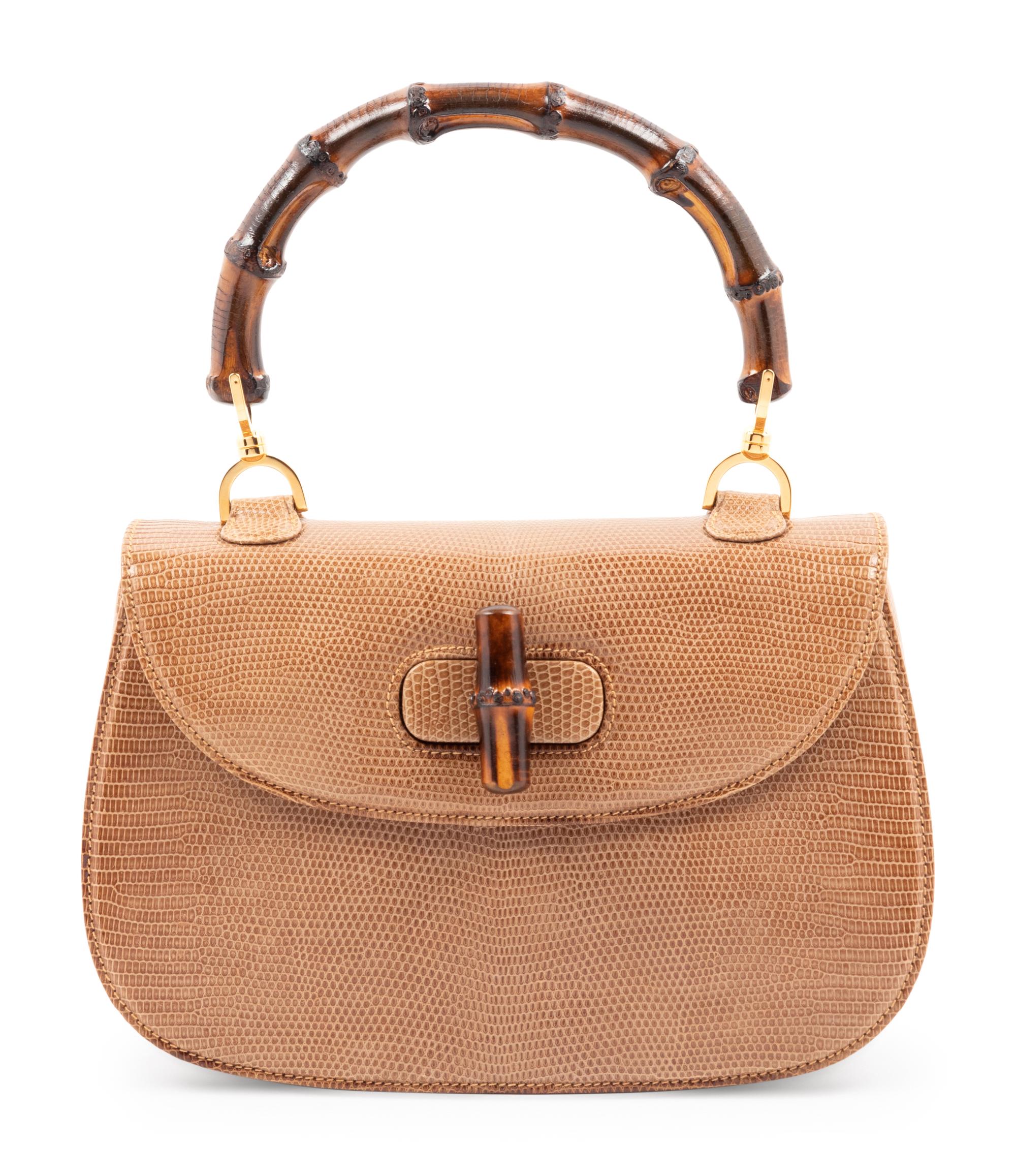 Gucci Brown Lizard Handbag with Bamboo Handle