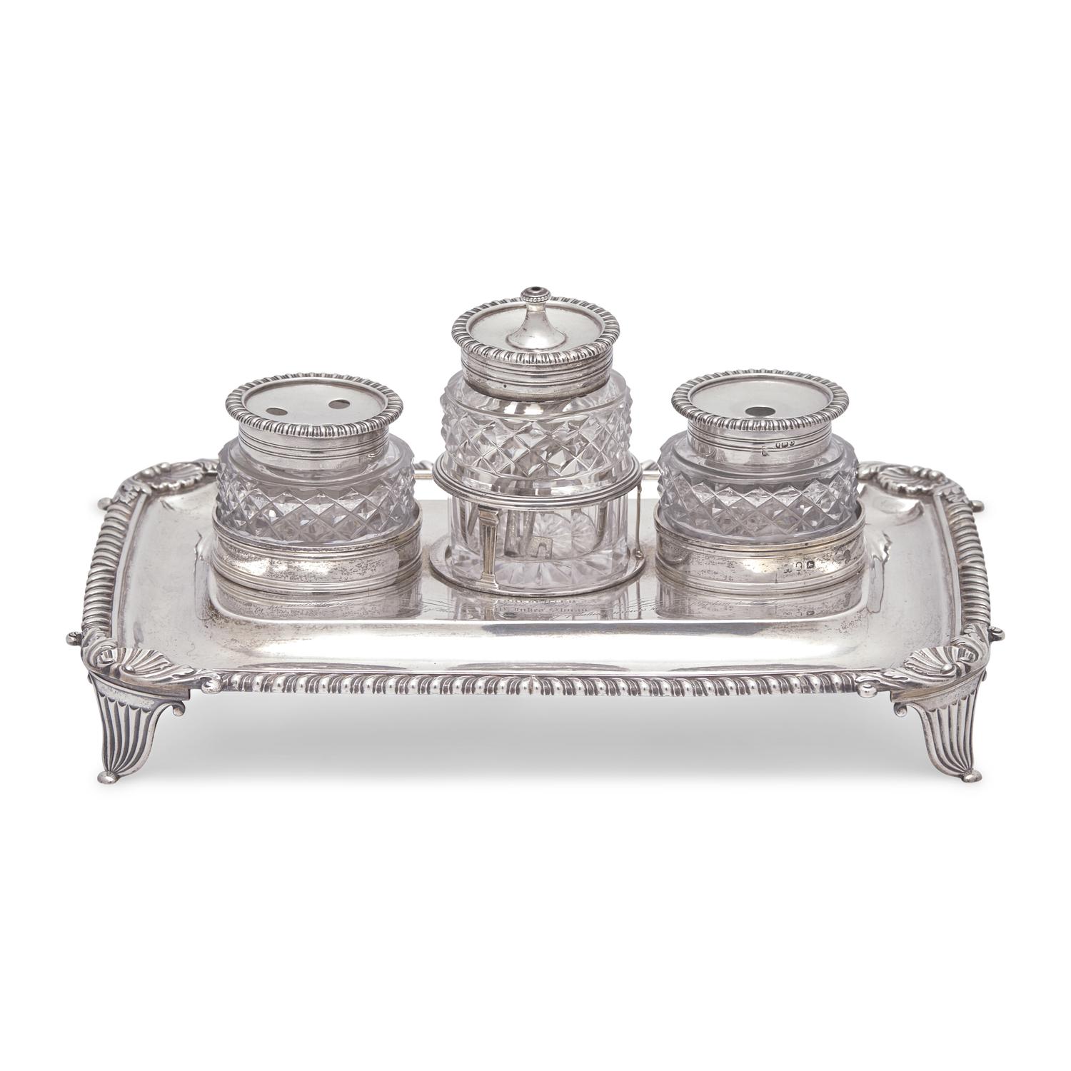 A George III Engraved Silver Ink Stand