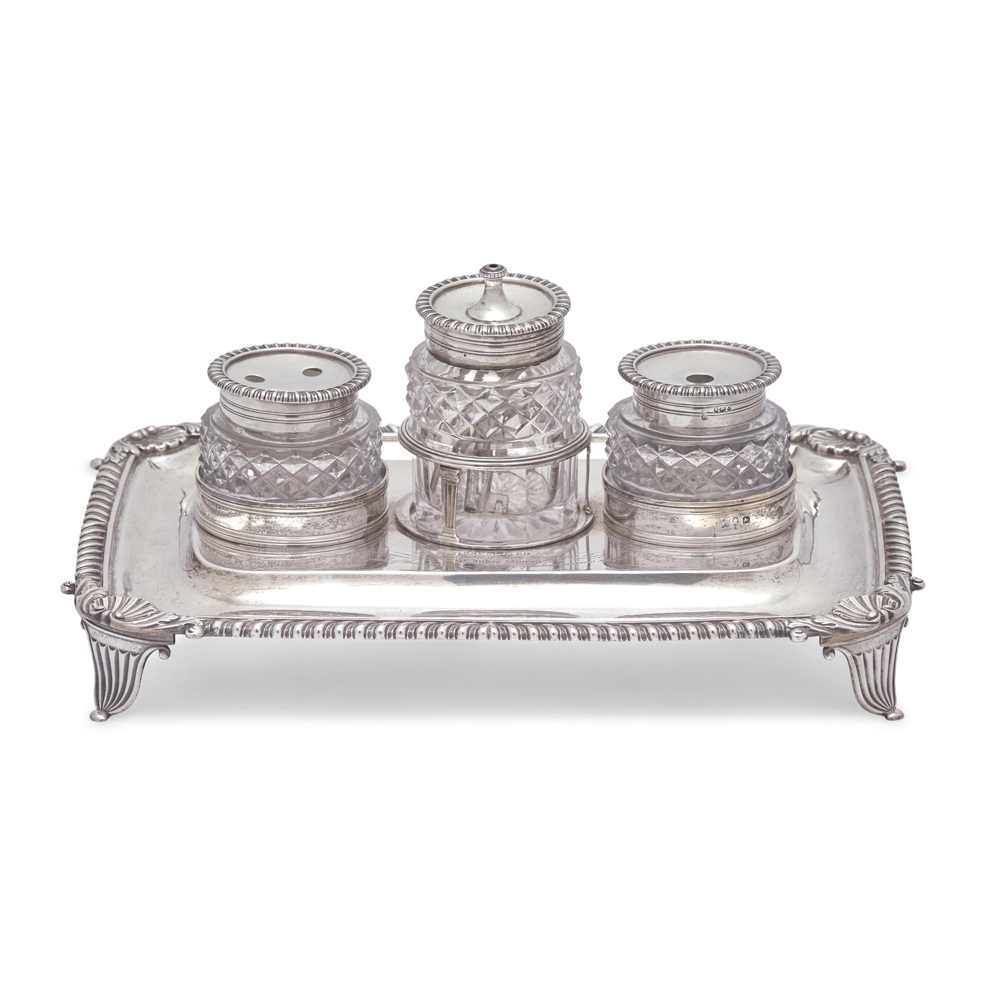 A George III Engraved Silver Ink Stand