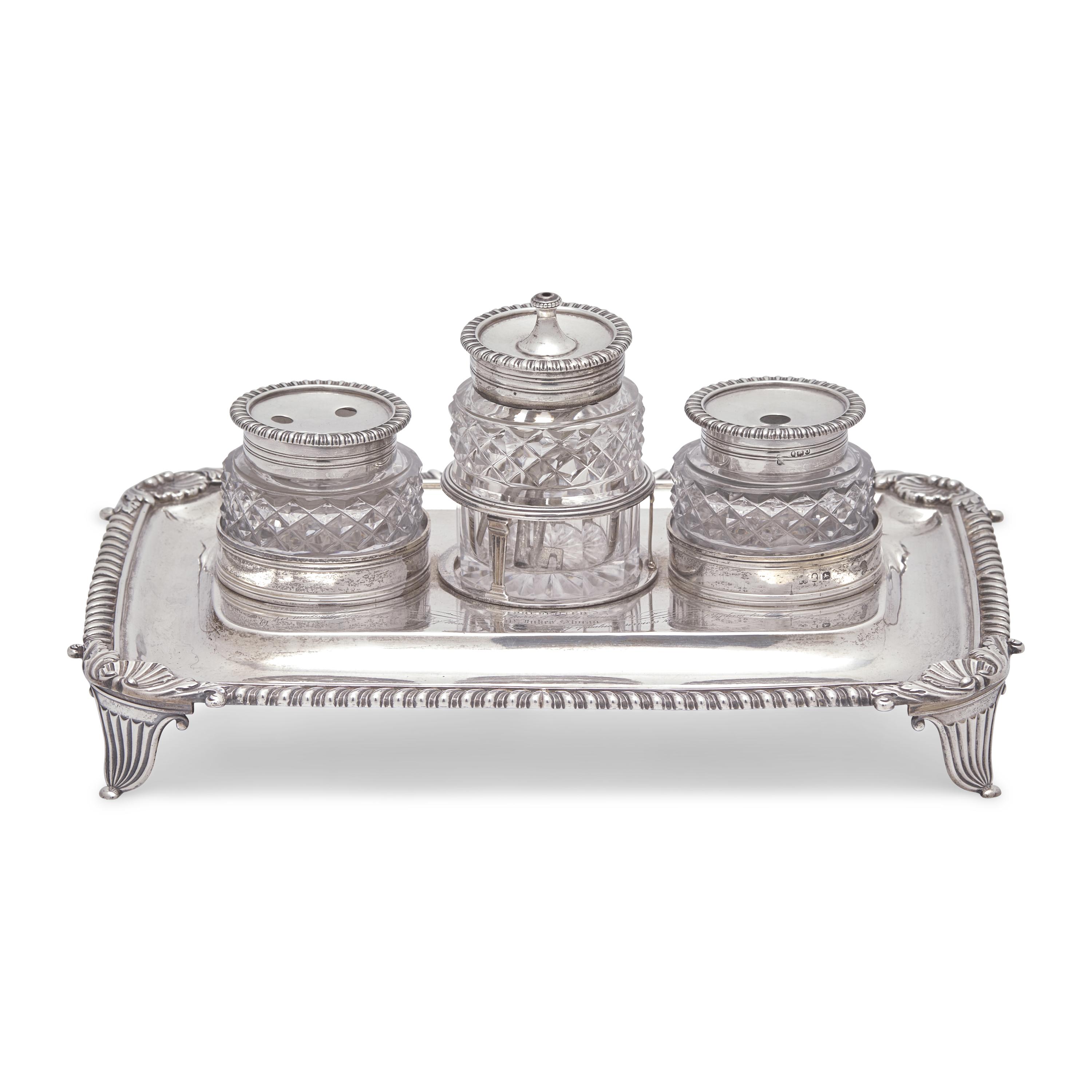 A George III Engraved Silver Ink Stand