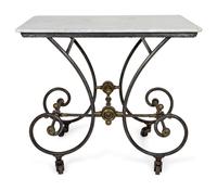 A French Brass-Mounted Wrought-Iron and Marble Baker's Table