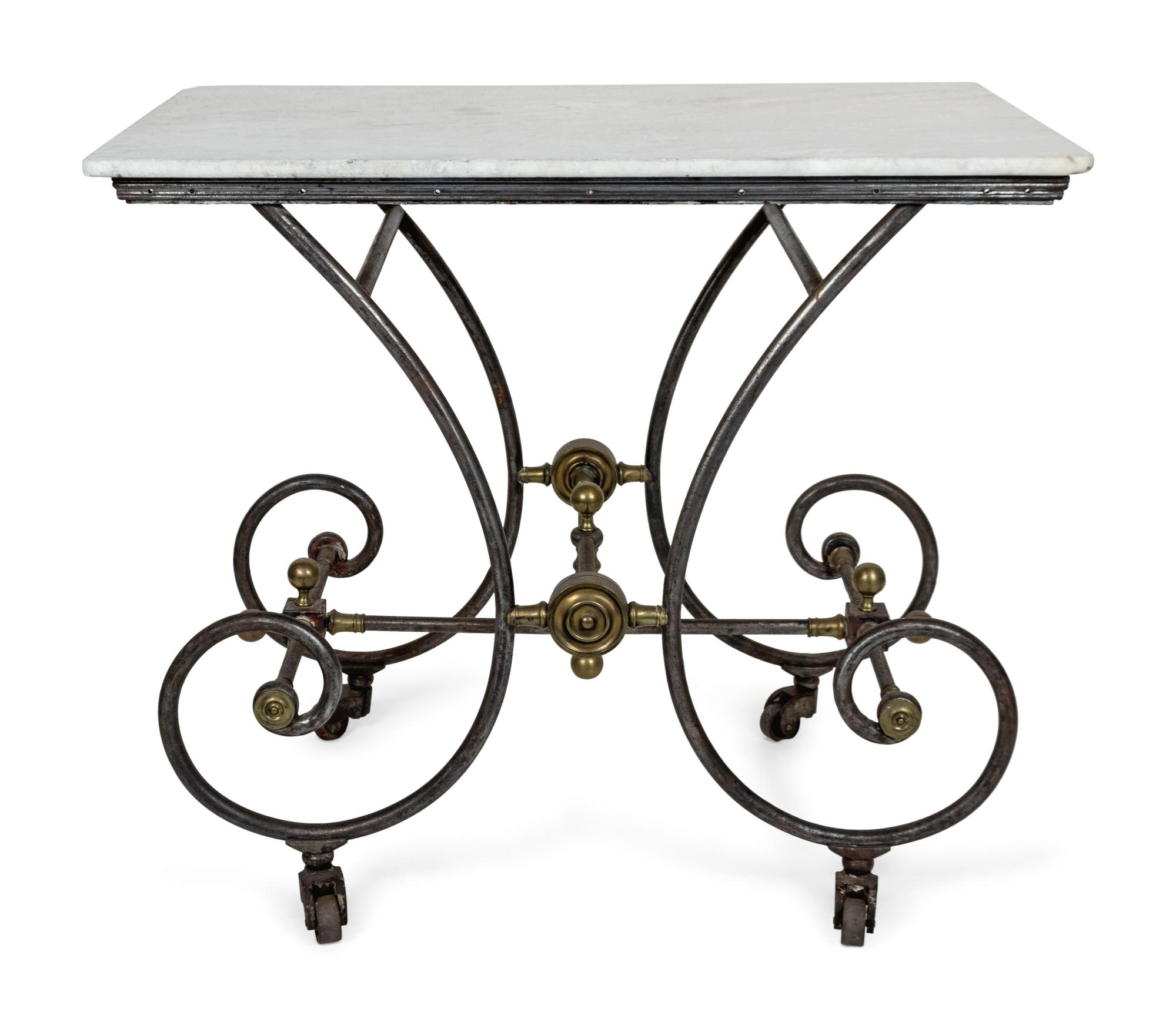 A French Brass-Mounted Wrought-Iron and Marble Baker's Table