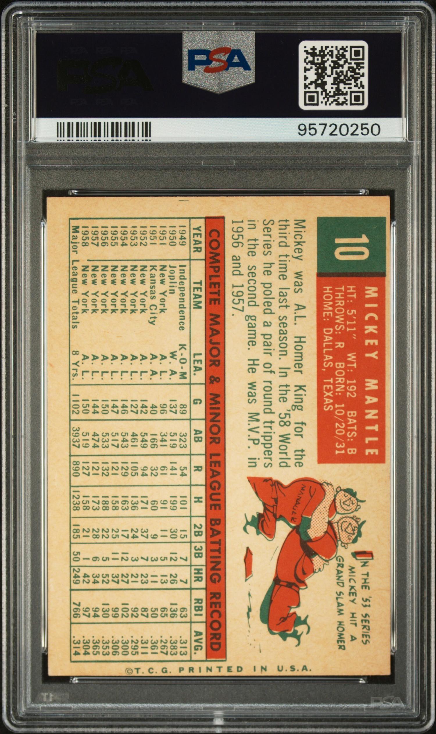 A 1959 Topps Mickey Mantle Baseball Card No. 10 (PSA 5 EX)