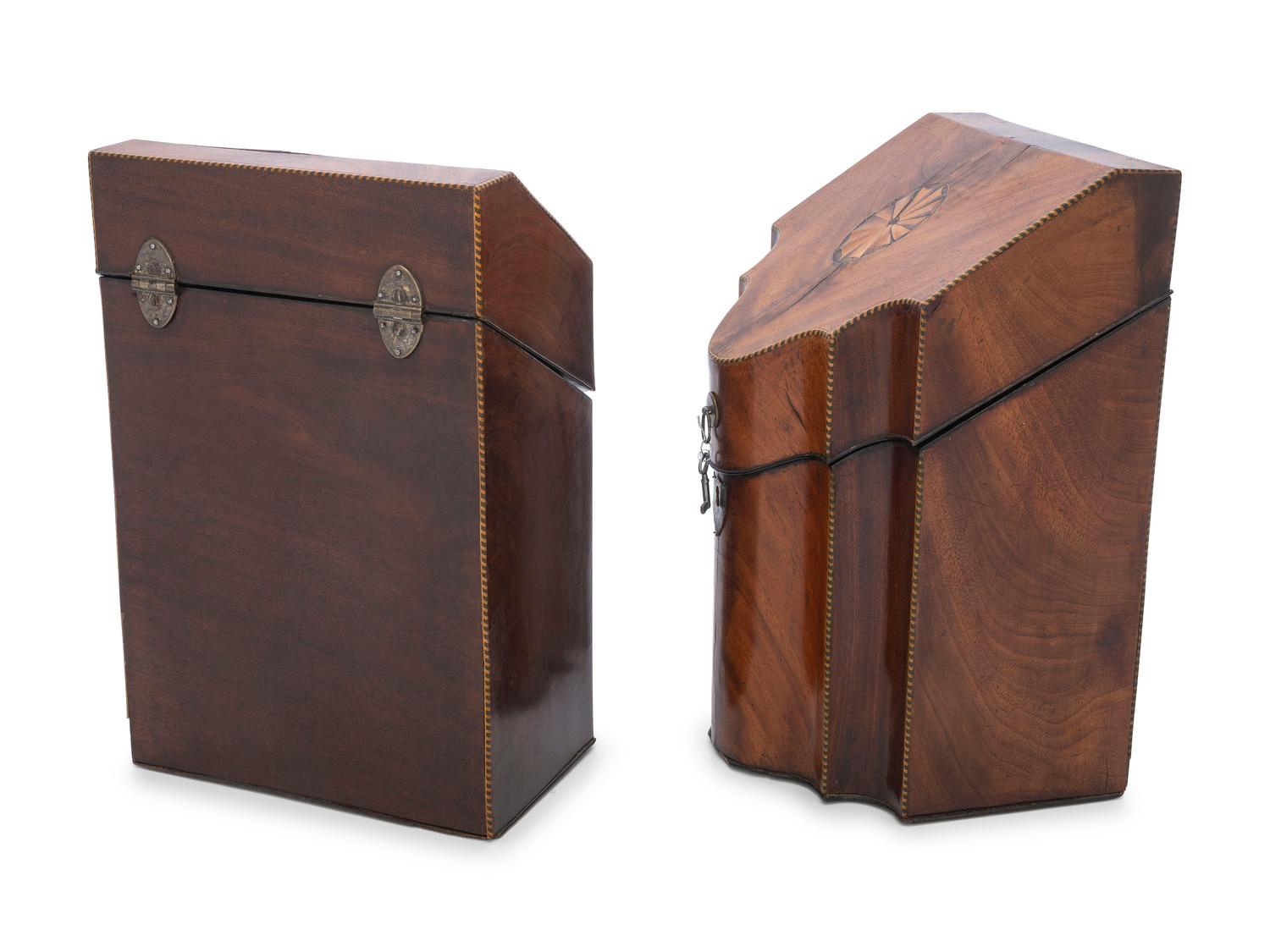 A Pair of George III Mahogany and Marquetry Cutlery Boxes
