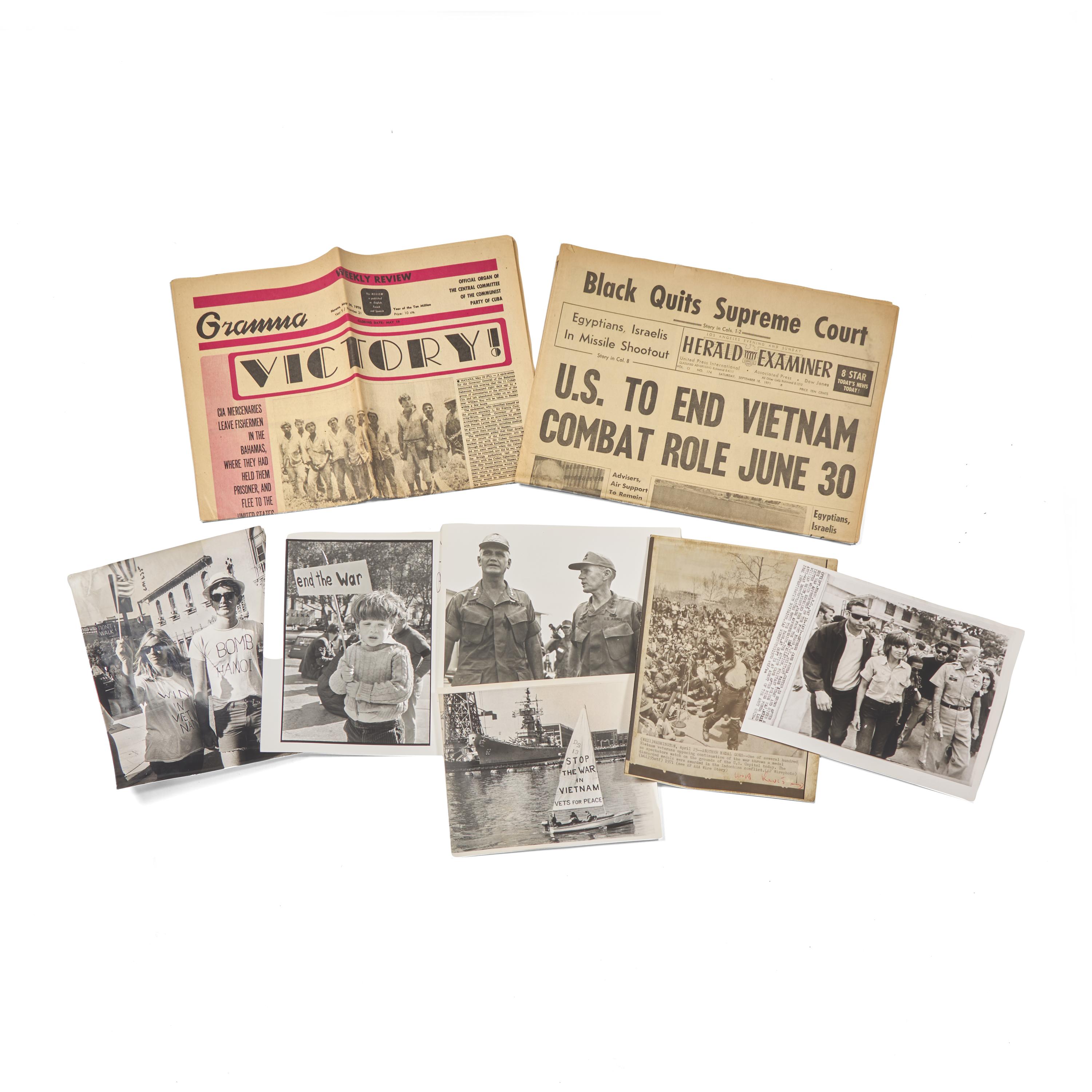 [Vietnam War] Collection of 6 Press Photos and 2 Newspapers, Related to the Vietnam War, 1960s-70s