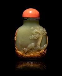 A Chinese Russet and Yellow Jade Snuff Bottle