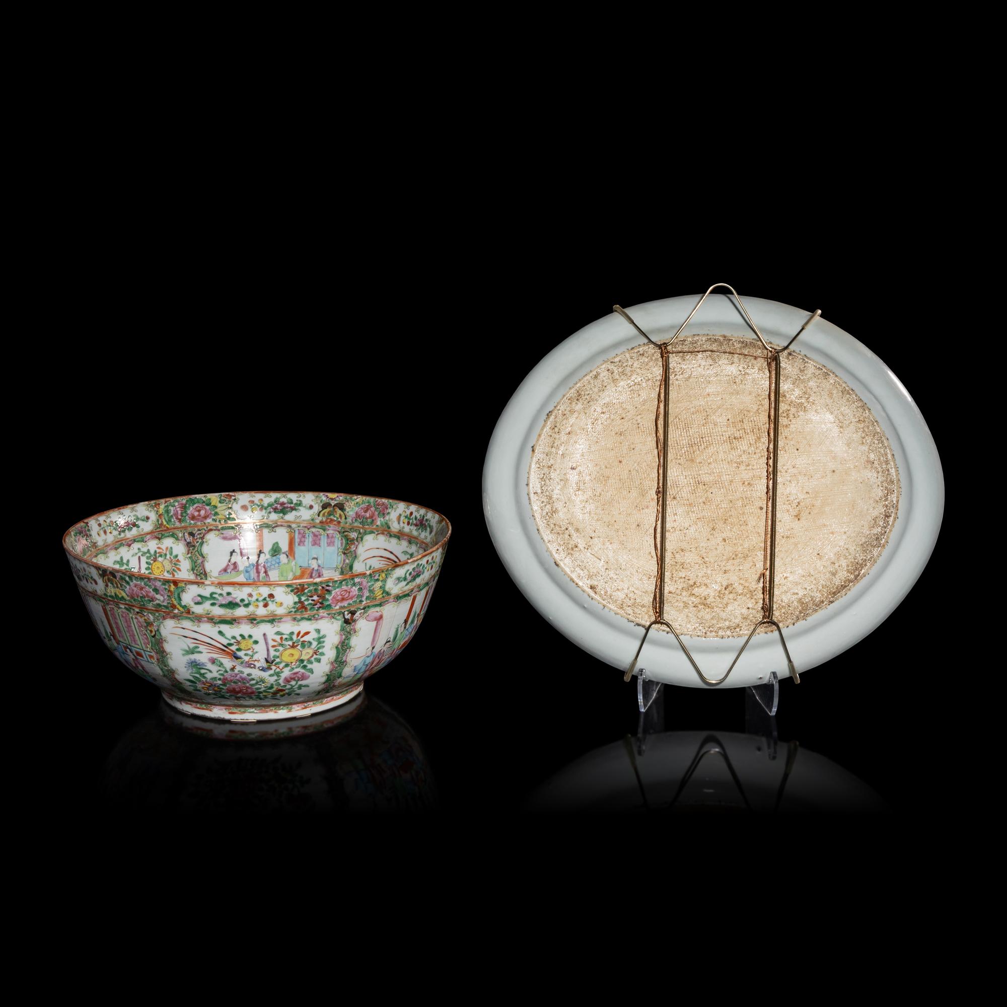 Two Chinese Canton Famille Rose Porcelain Wares, 19th Century — 清晚期 廣彩人物圖大碗及賞盤