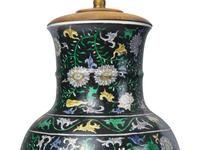 A Pair of Chinese Export Porcelain Famille-Noire Vases Mounted as Lamps