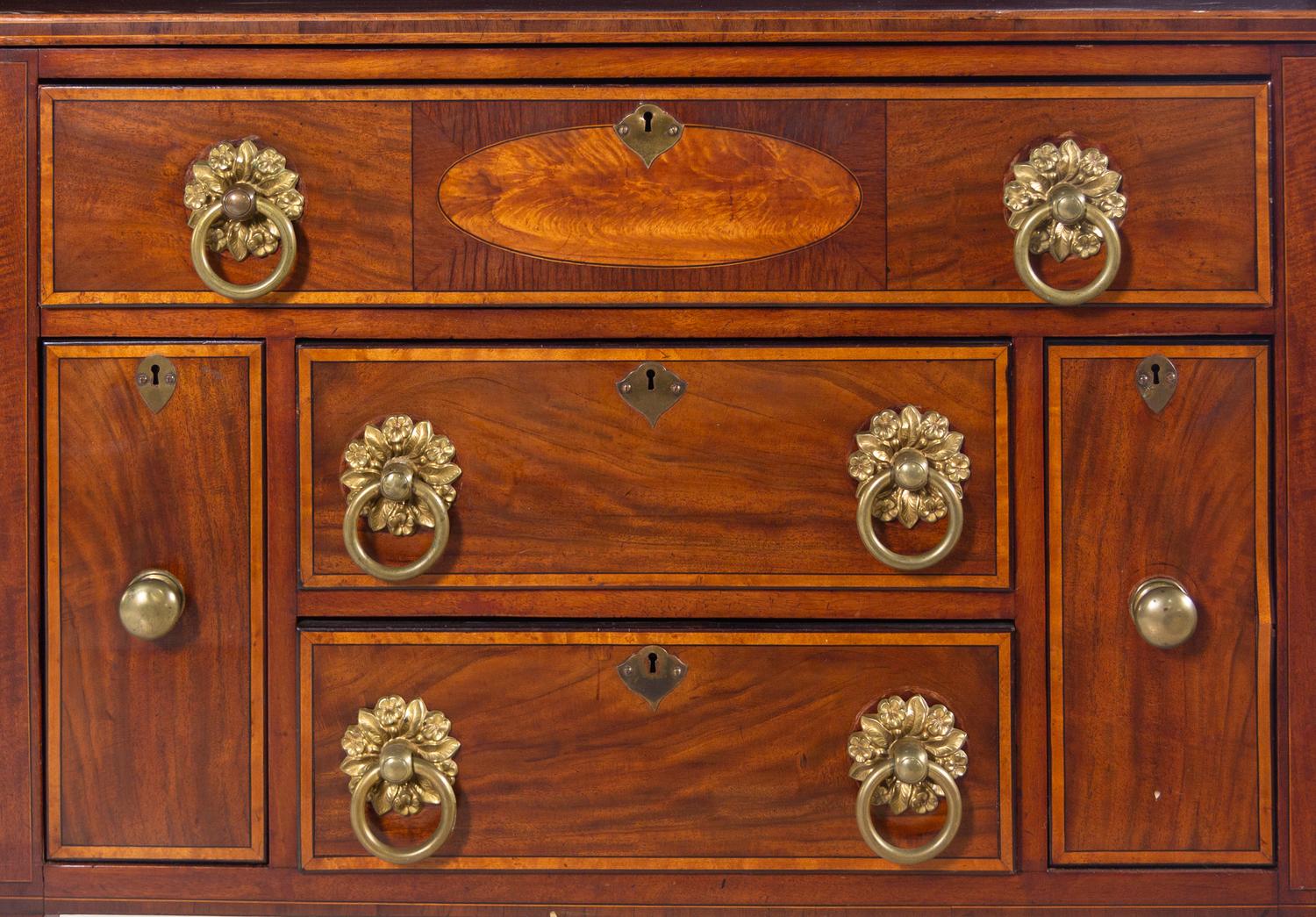 A Federal Mahogany, Birch and Satinwood Veneered Breakfront Sideboard