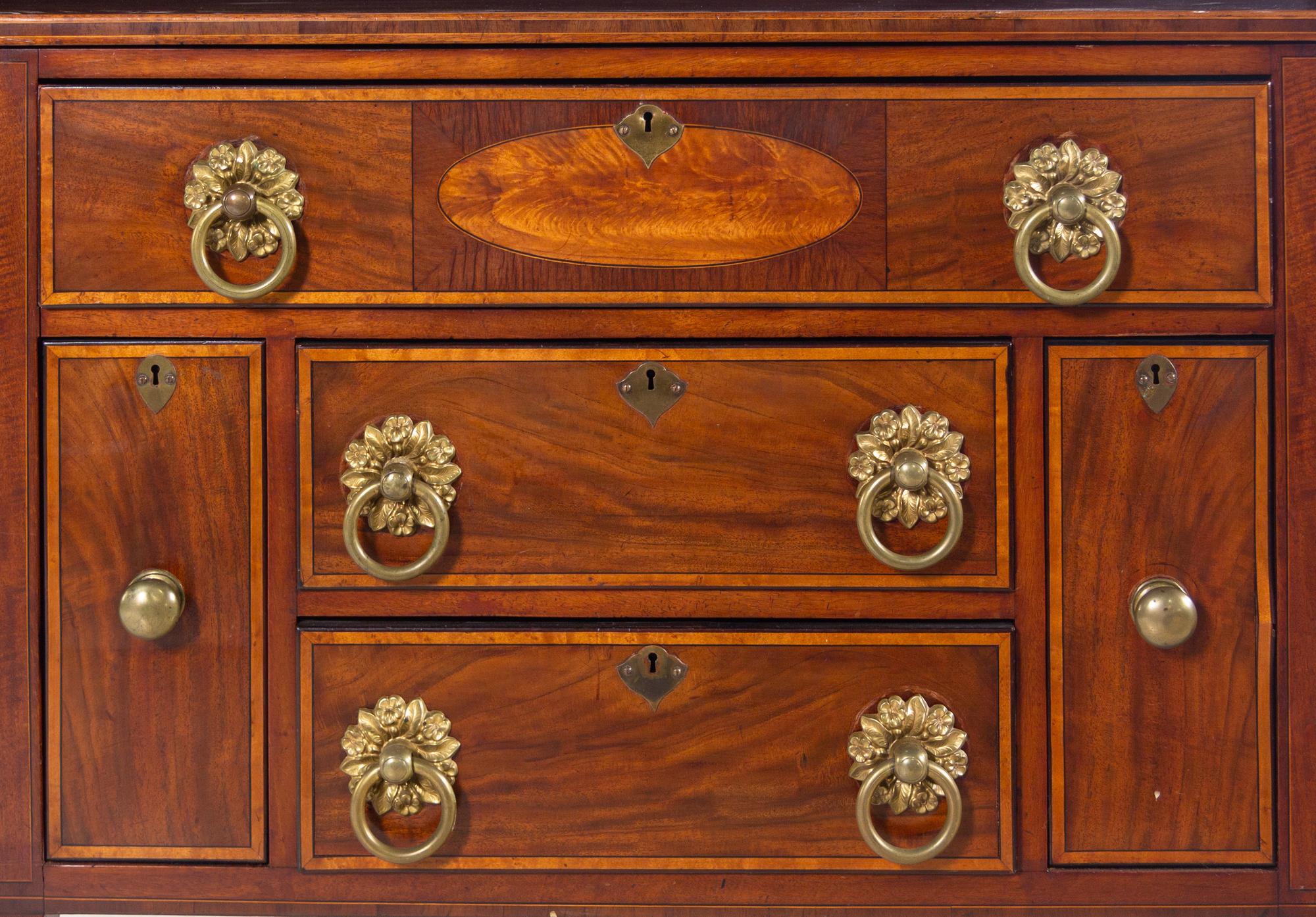 A Federal Mahogany, Birch and Satinwood Veneered Breakfront Sideboard