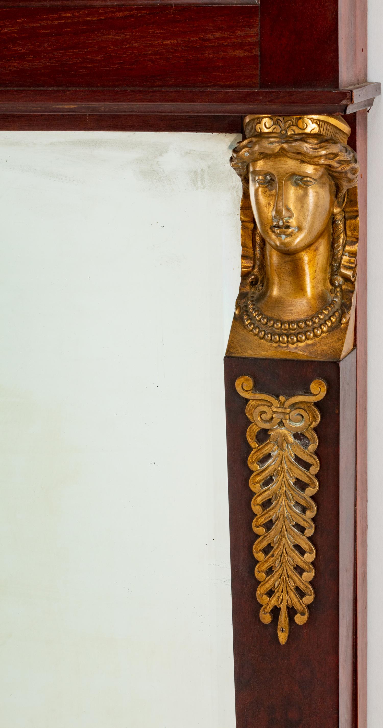 An Empire Style Gilt-Bronze-Mounted Mahogany Mirror — 19TH CENTURY
