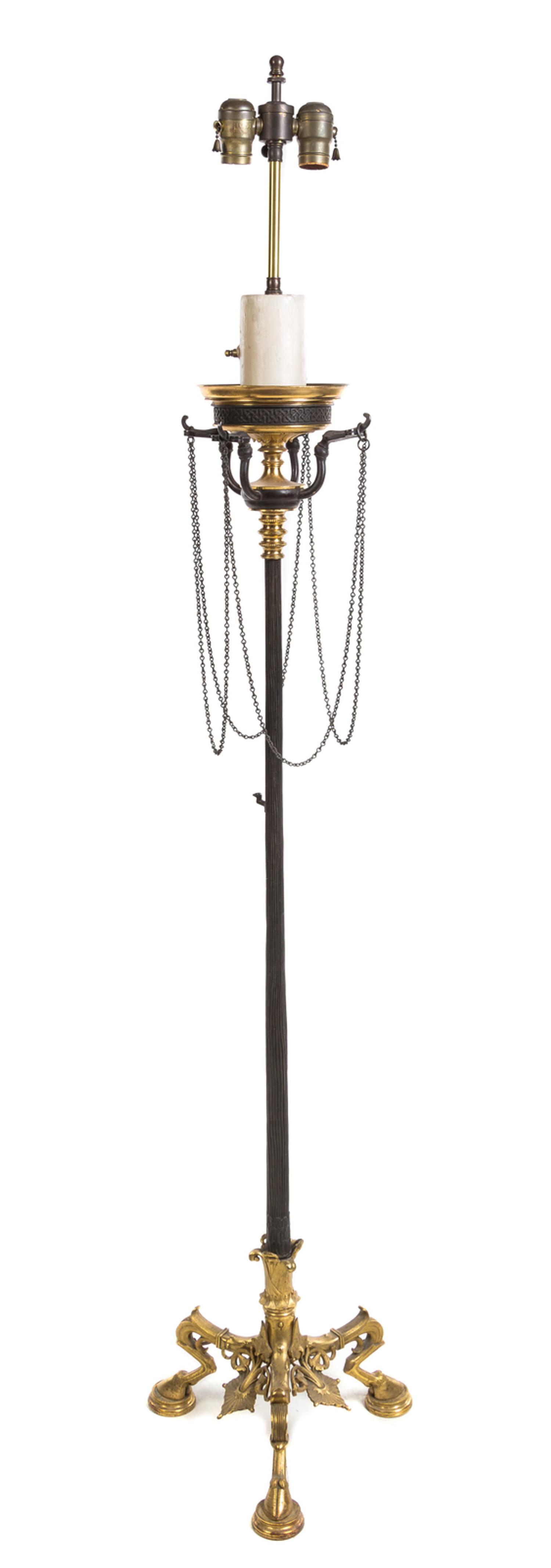 A French Neoclassical Style Parcel Gilt Bronze Floor Lamp