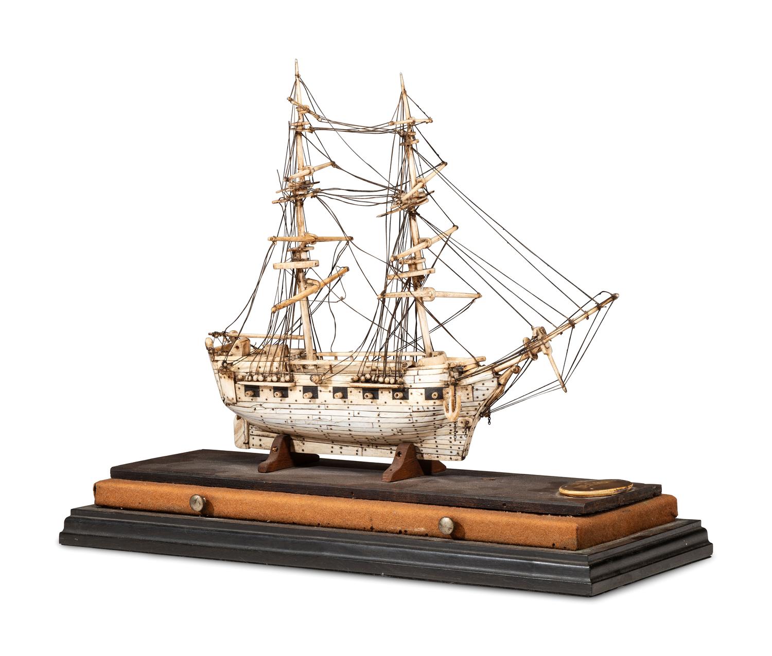 A Prisoner of War Carved Bone Ship Model of the Sea Flower