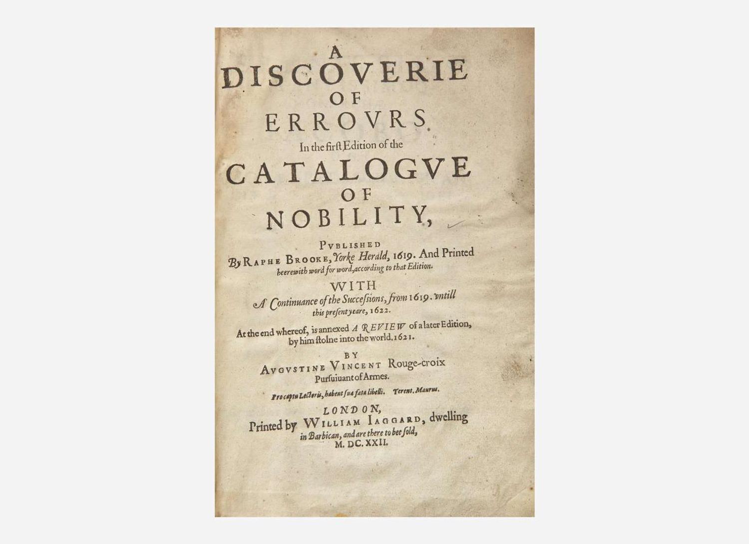 [British Isles] Vincent, Augustine: A Discoverie of Errours in the First Edition of the Catalogue of Nobility...