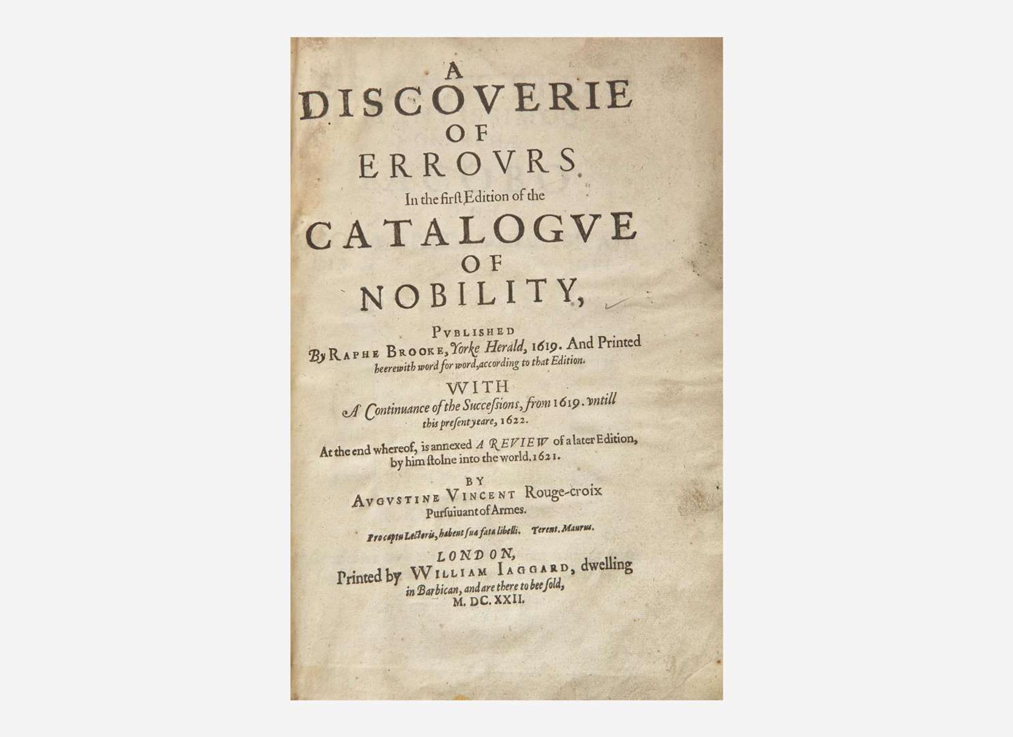[British Isles] Vincent, Augustine: A Discoverie of Errours in the First Edition of the Catalogue of Nobility...