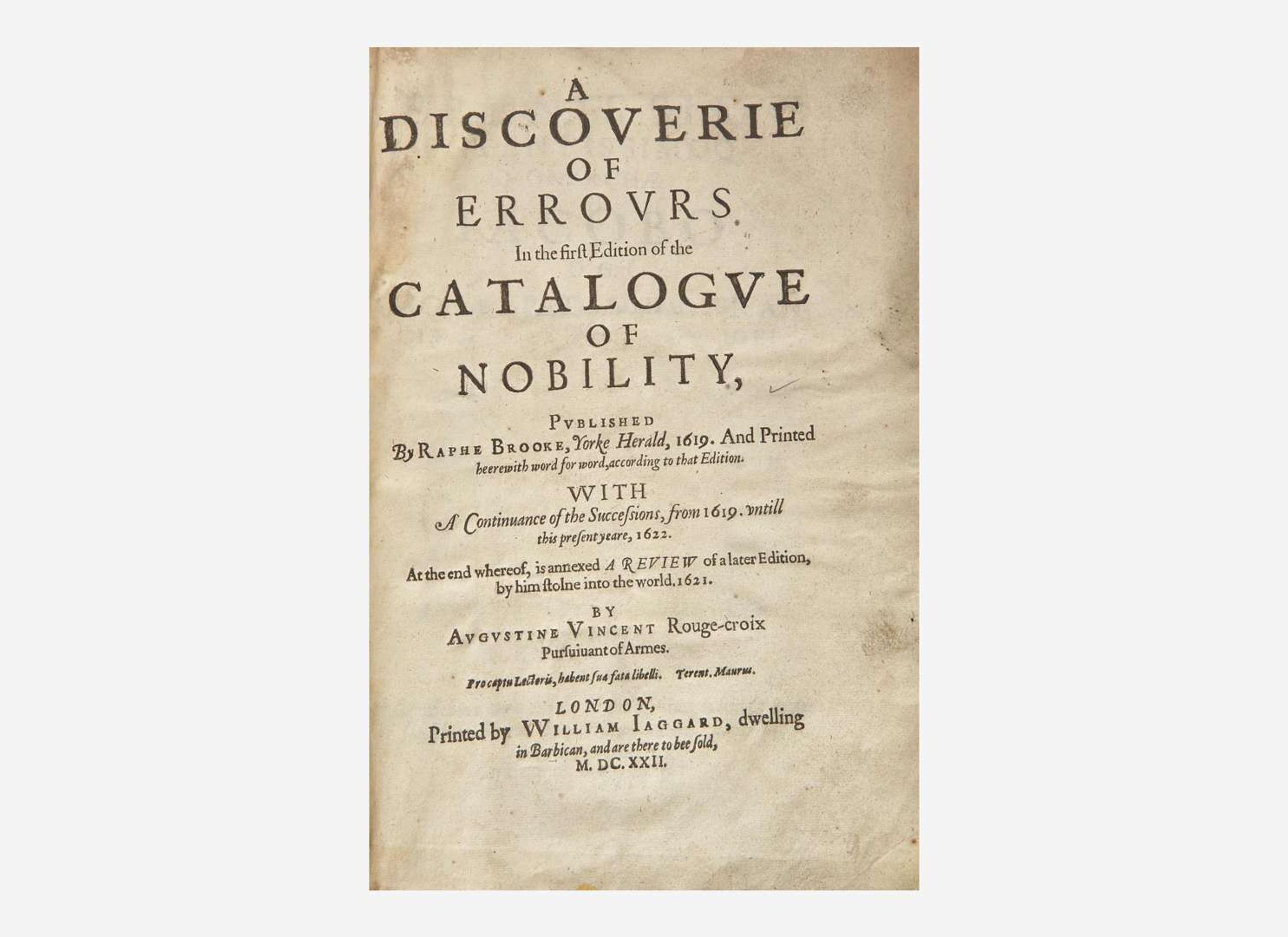 [British Isles] Vincent, Augustine: A Discoverie of Errours in the First Edition of the Catalogue of Nobility...