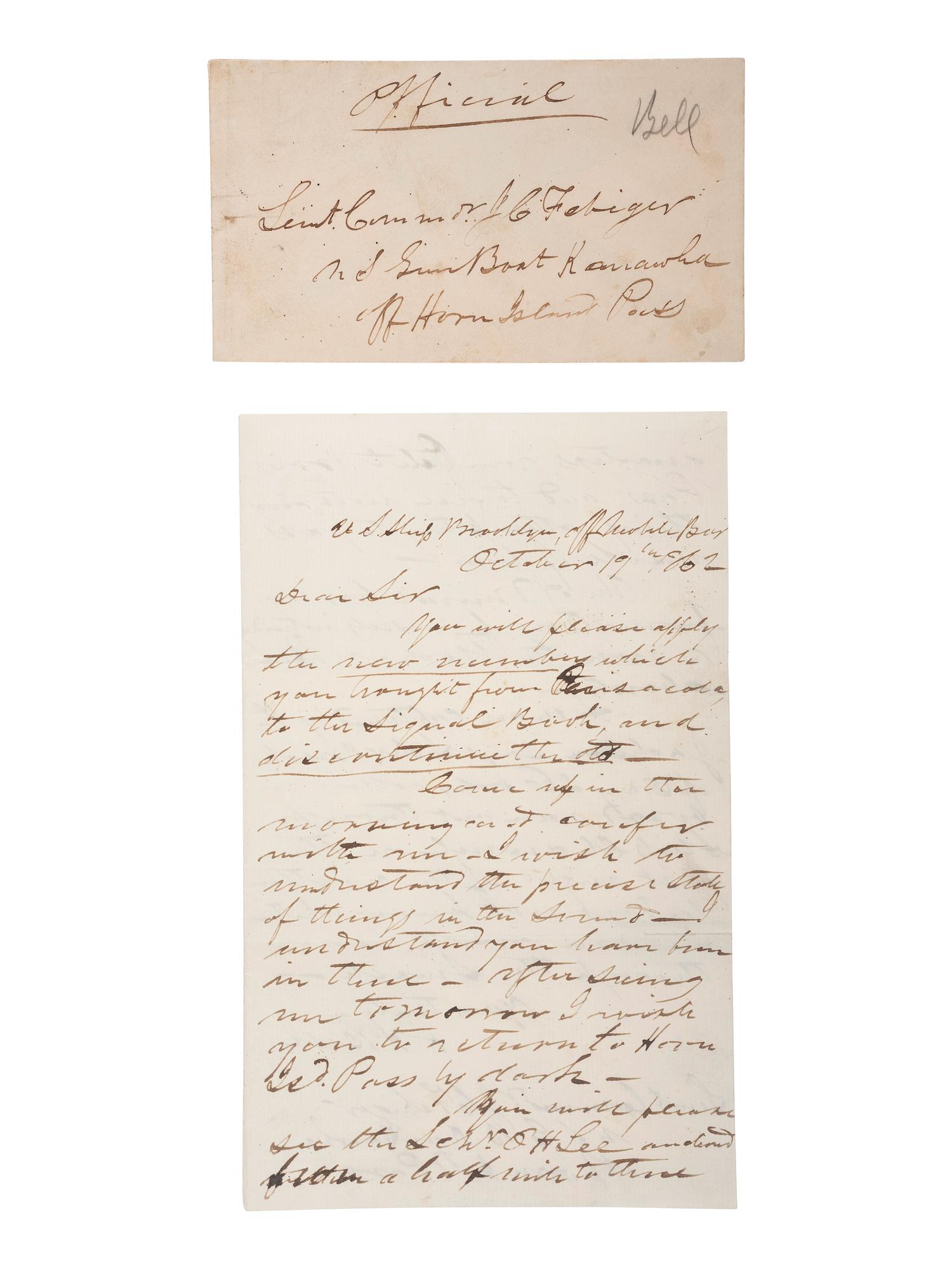[CIVIL WAR - NAVY]. A group of 2 letters with Mobile Bay interest, including the Battle of Spanish Fort, comprising: