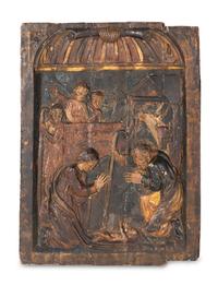 A Continental Carved and Polychromed Wood Panel