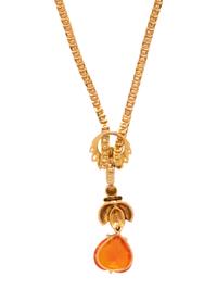 YELLOW GOLD AND SYNTHETIC ORANGE SAPPHIRE NECKLACE