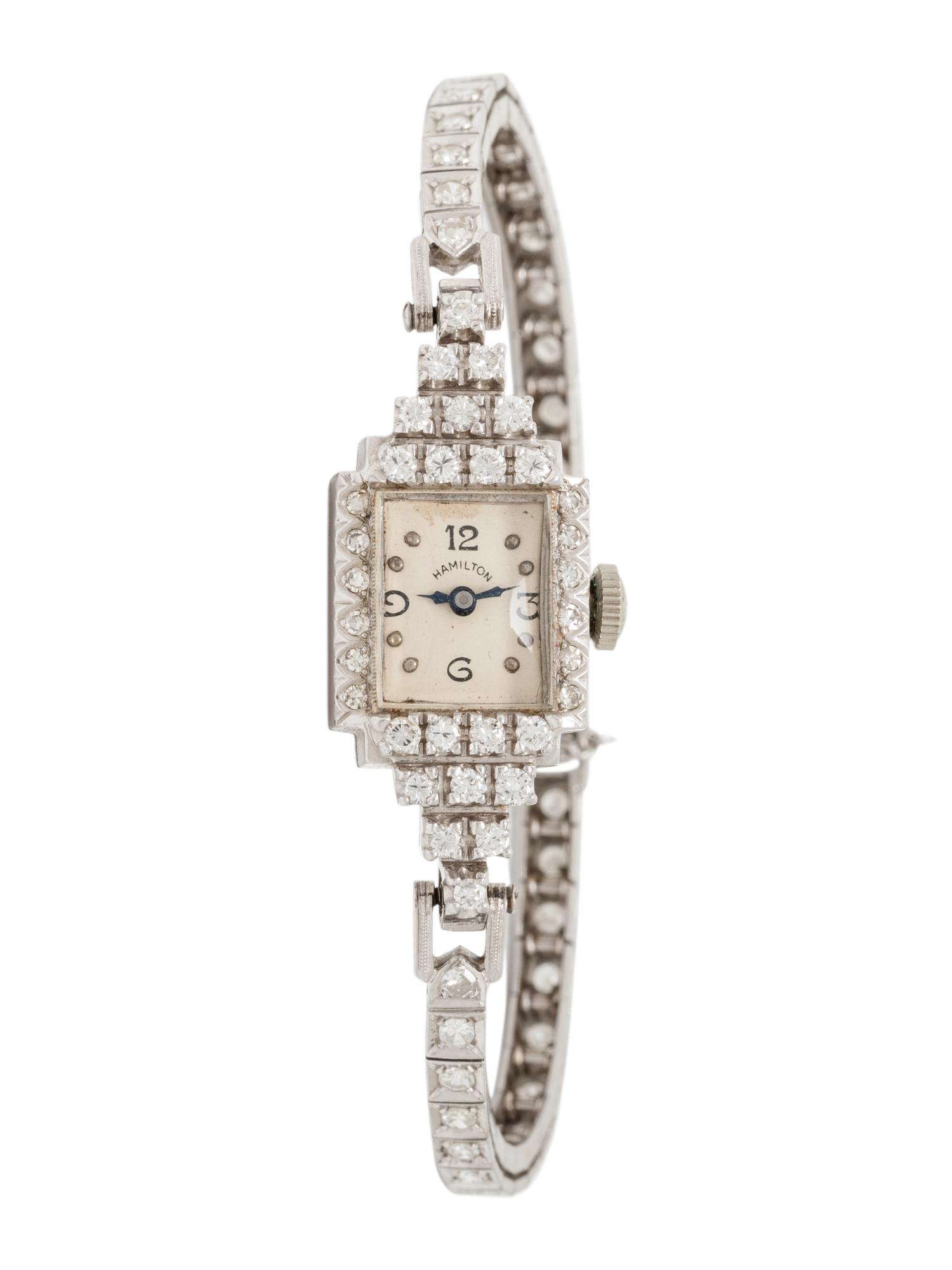 HAMILTON, ANTIQUE, PLATINUM AND DIAMOND AND WATCH
