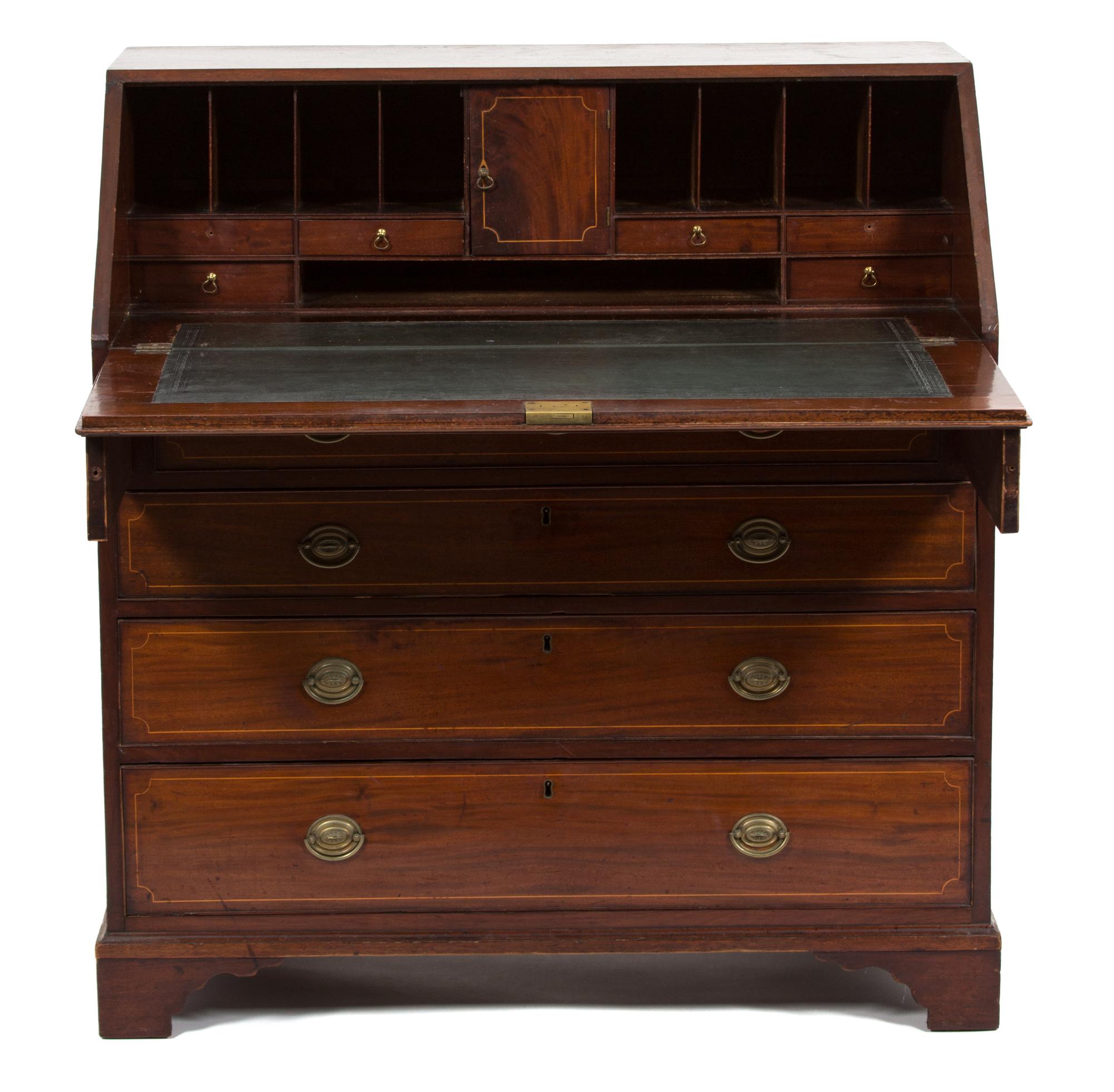 A Chippendale Style Inlaid Mahogany Slant Front Desk — 19TH CENTURY
