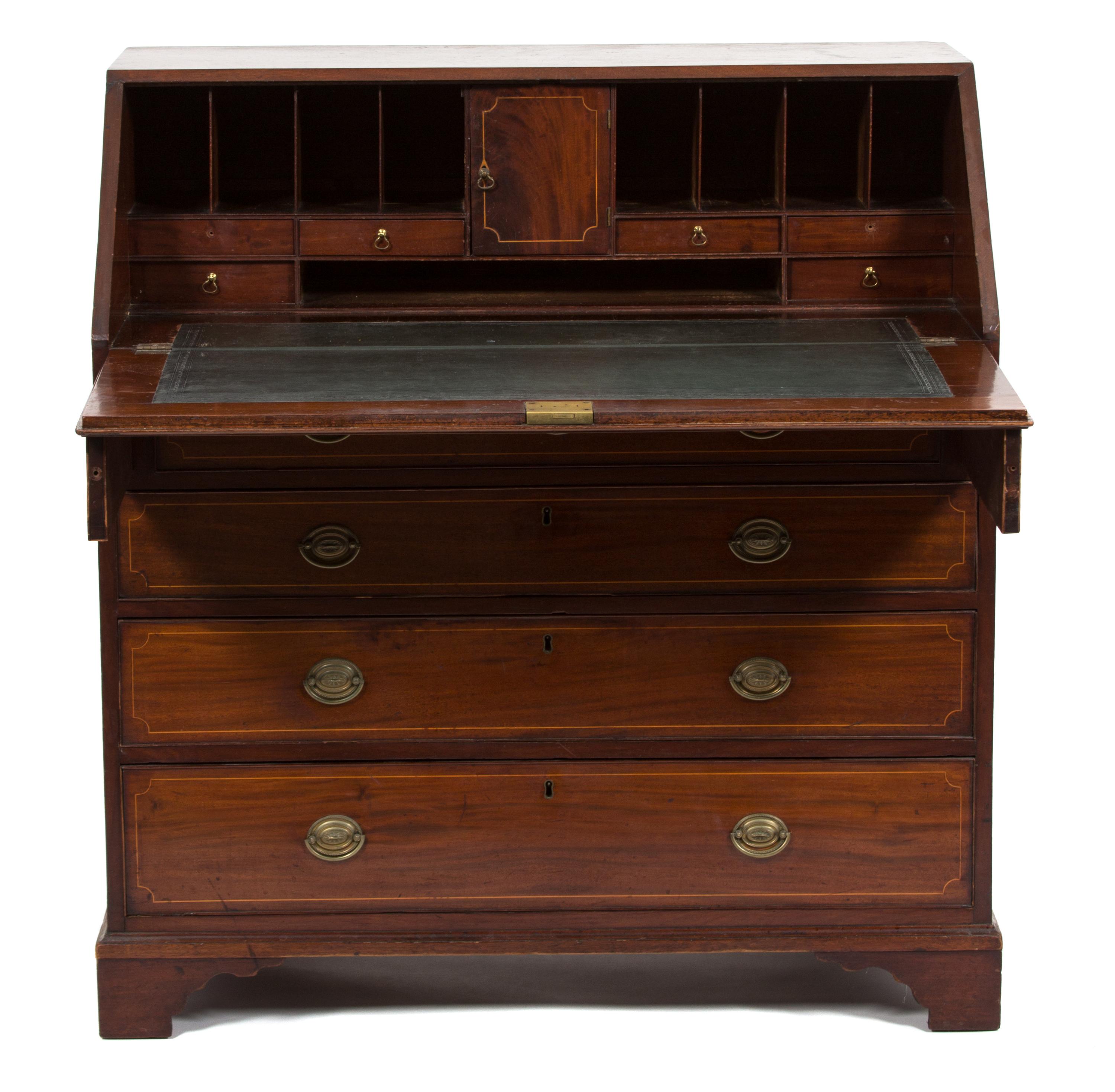 A Chippendale Style Inlaid Mahogany Slant Front Desk — 19TH CENTURY