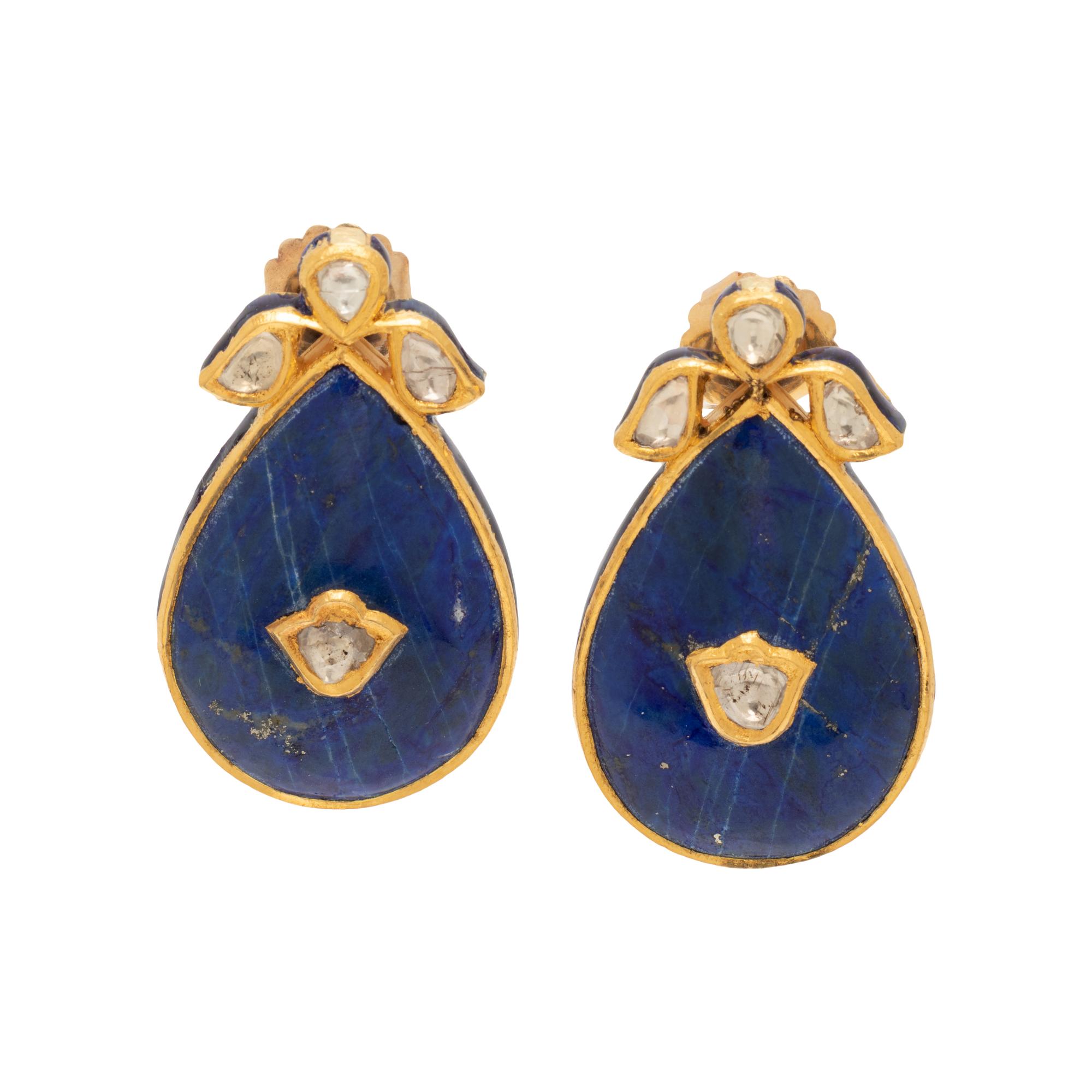 LAPIS LAZULI, DIAMOND AND ENAMEL EARRINGS