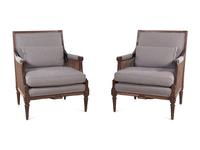 A Pair of Louis XVI Style Walnut Armchairs with Flannel Upholstery