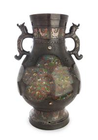 A Japanese Champleve Decorated Bronze Vase Height 23 1/4 inches.