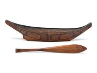 Northwest Coast Painted Paddle and Canoe