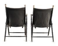 A Pair of Spanish Leather-Upholstered Campaign Folding Chairs by Valenti