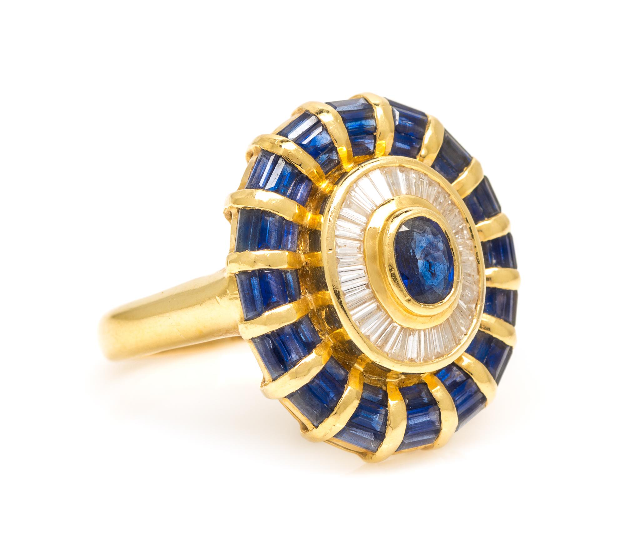 An 18 Karat Yellow Gold, Sapphire and Diamond Ring, 6.40 dwts.