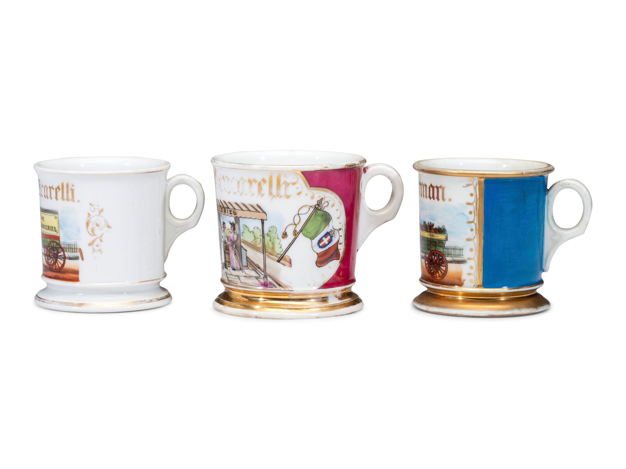Three Grocer's Porcelain Occupational Shaving Mugs